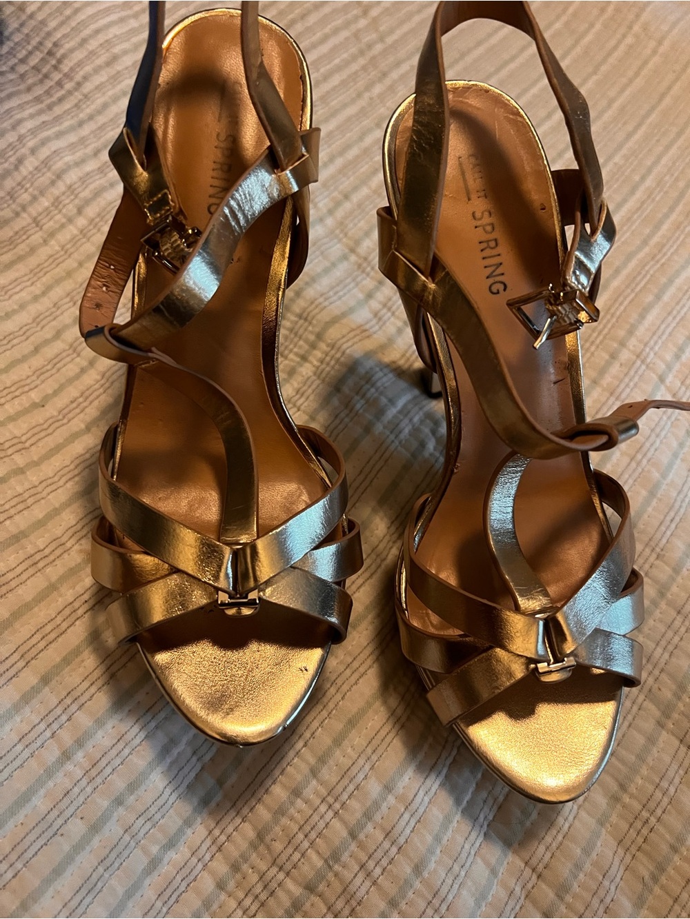 Ring Metallic Gold Strappy Slingback Heels